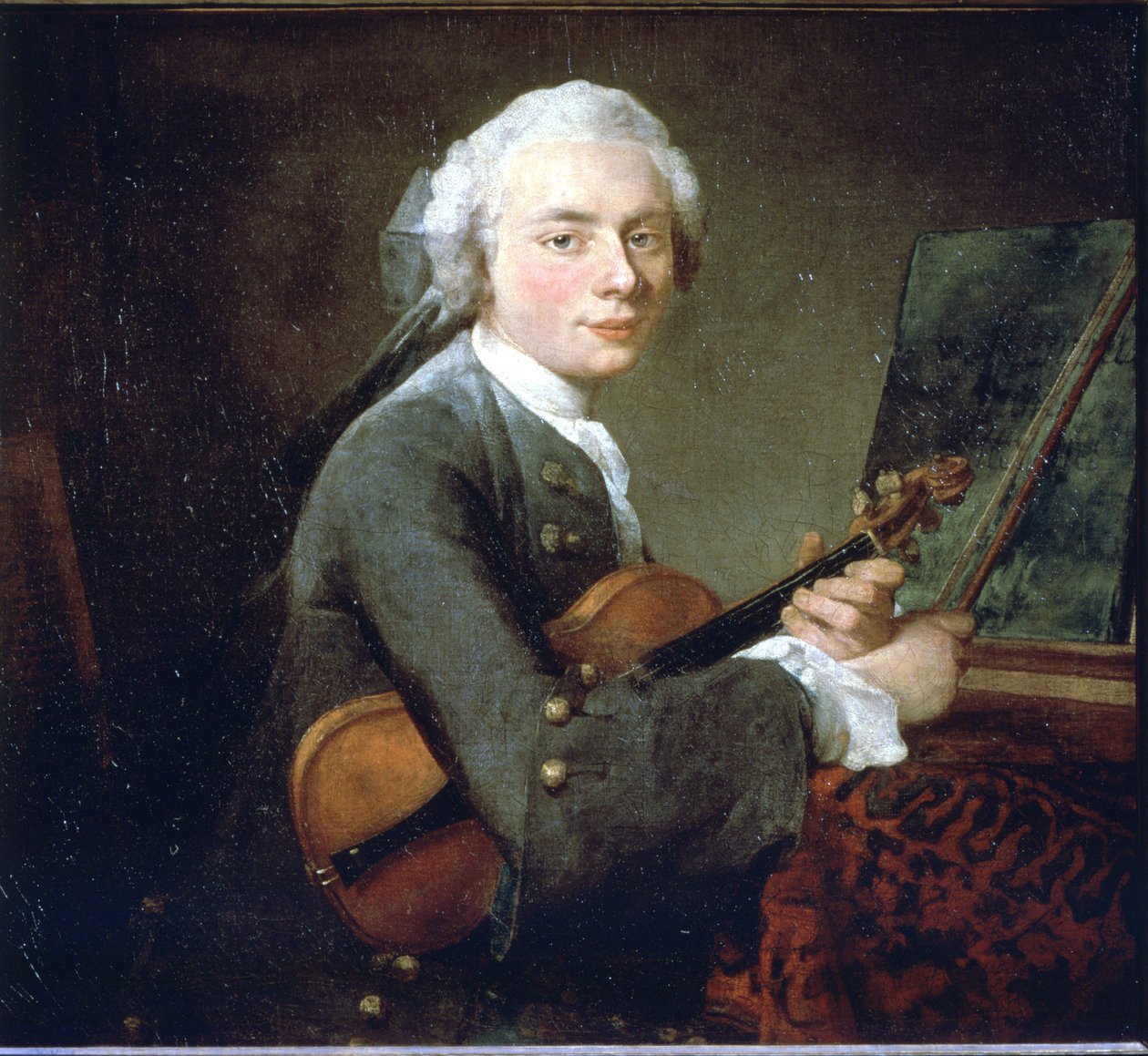 De jonge man met de viool, circa 1738. Portret van Charles Theodose Godefroy. Olieverf op doek door Jean Baptiste Simeon Chardin (1699 - 1789). Parijs, Musée du Louvre door Jean Baptiste Simeon Chardin
