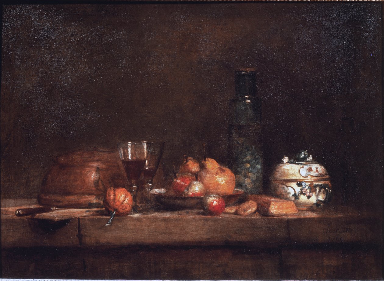 De pot met olijven door Jean Baptiste Simeon Chardin