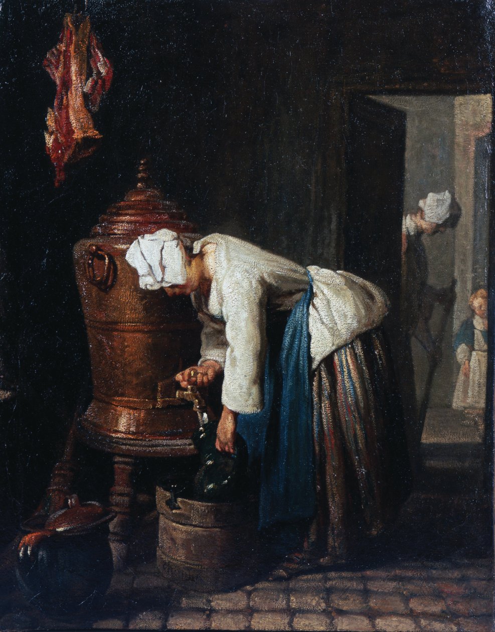 Vrouw die water haalt bij de cisterne door Jean Baptiste Simeon Chardin