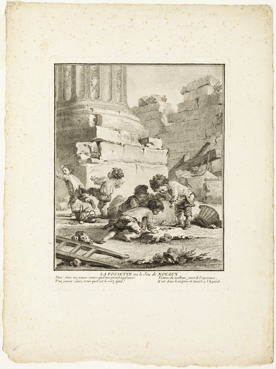 De Dimple, of Het spel van de stenen, uit De spelen van de Urkers van Parijs door Jean Baptiste Tilliard I