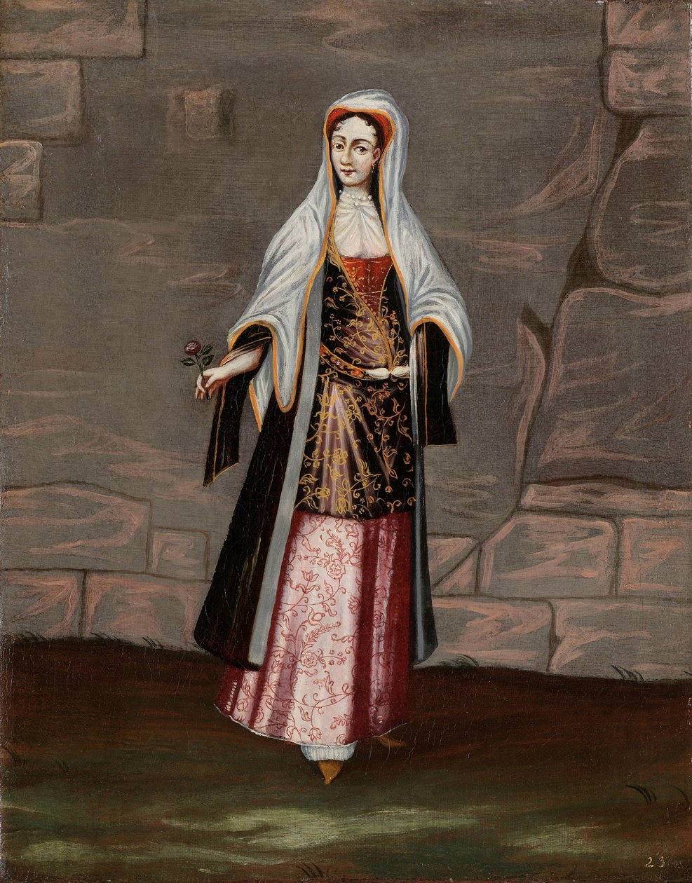 Vrouw van het eiland Mykonos door Jean Baptiste Vanmour (workshop of)