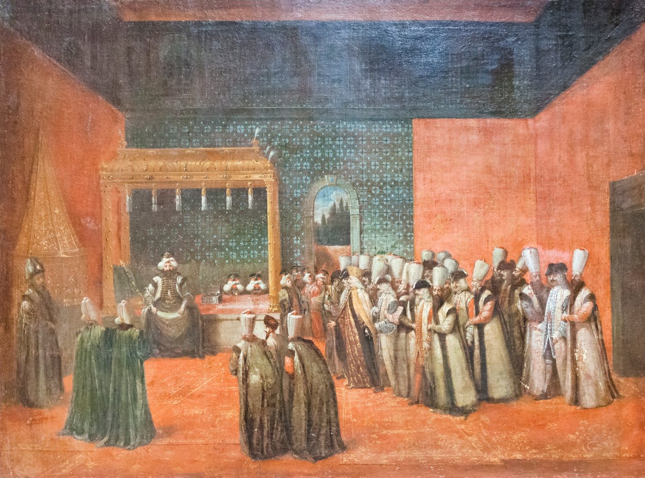 Sultan Ahmed III ontvangt een Europese ambassadeur, ca. 1725 door Jean Baptiste Vanmour