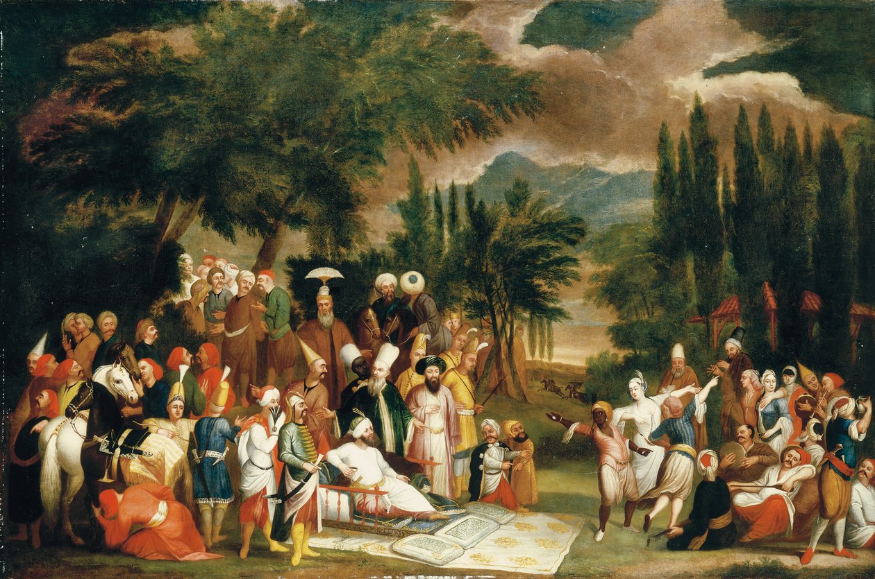 De jachtpartij van Sultan Ahmed III door Jean Baptiste Vanmour