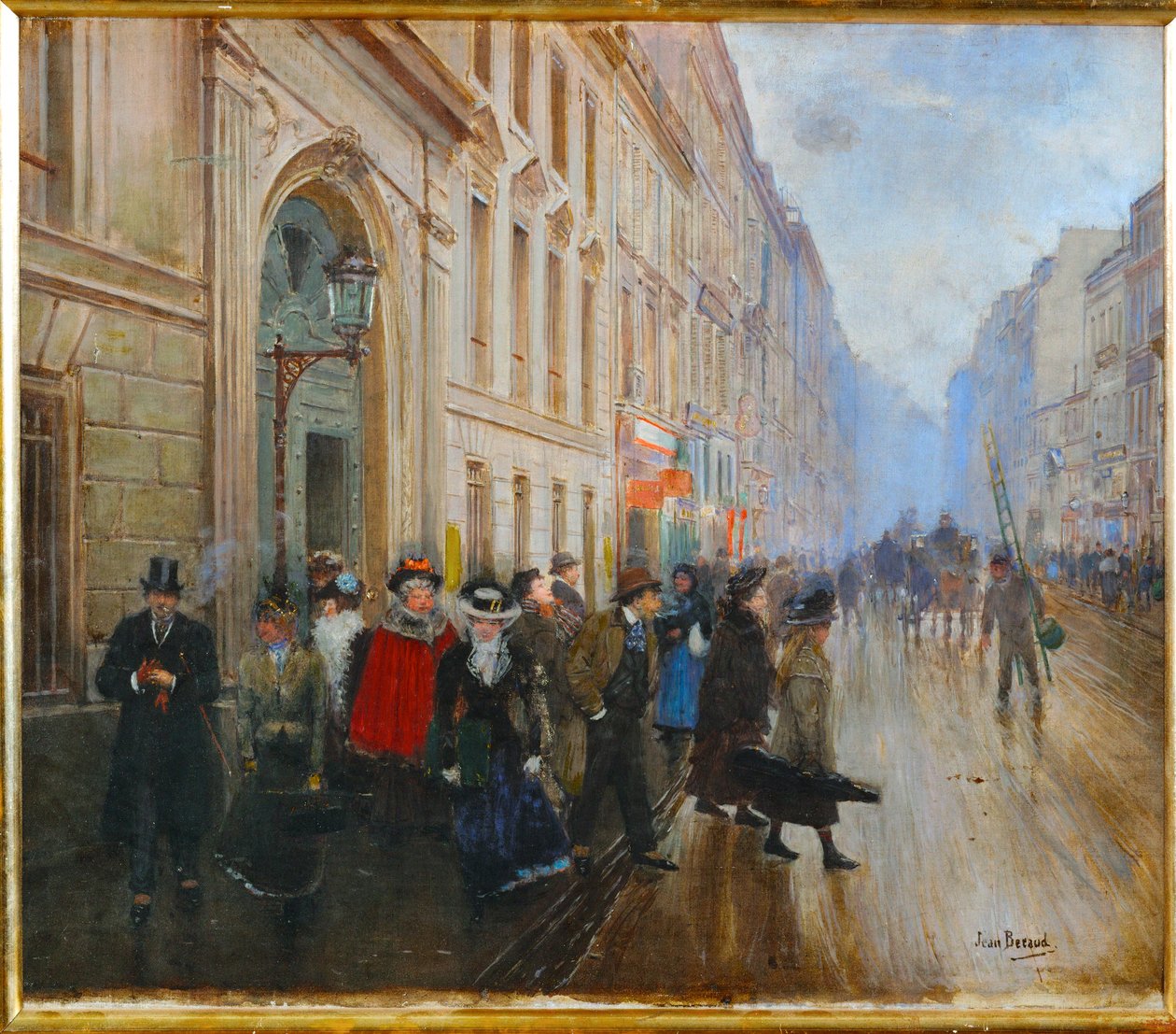 Studenten verlaten het Conservatorium, de muziekacademie in Parijs (schilderij op doek) door Jean Beraud