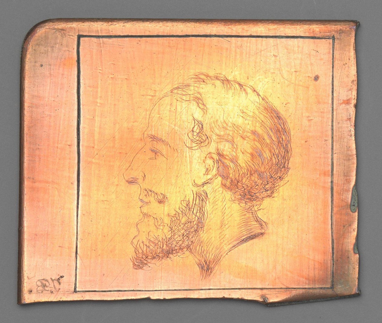Kop van een man met baard in profiel naar links door Jean Bernard