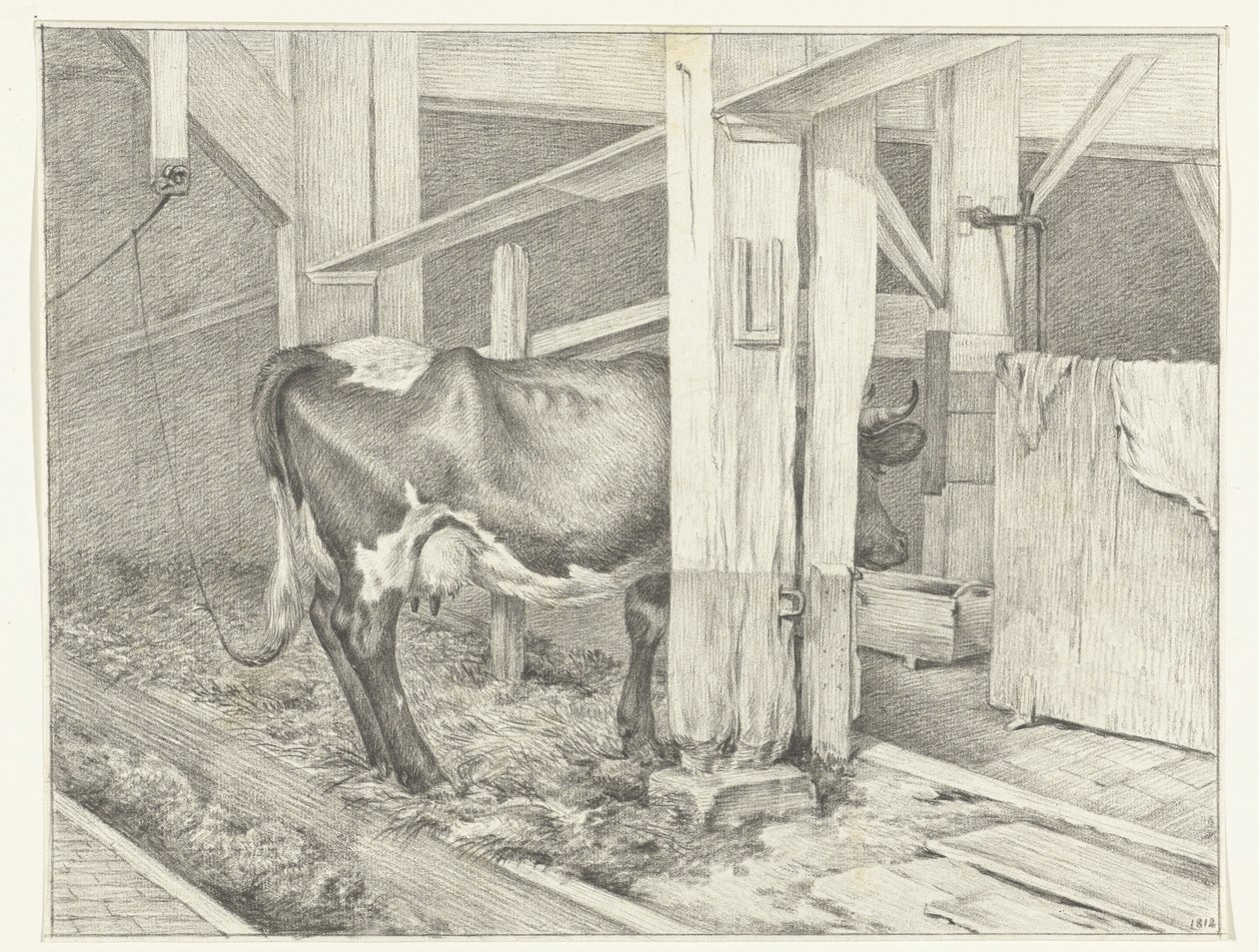 Staande koe in een stal, naar rechts door Jean Bernard