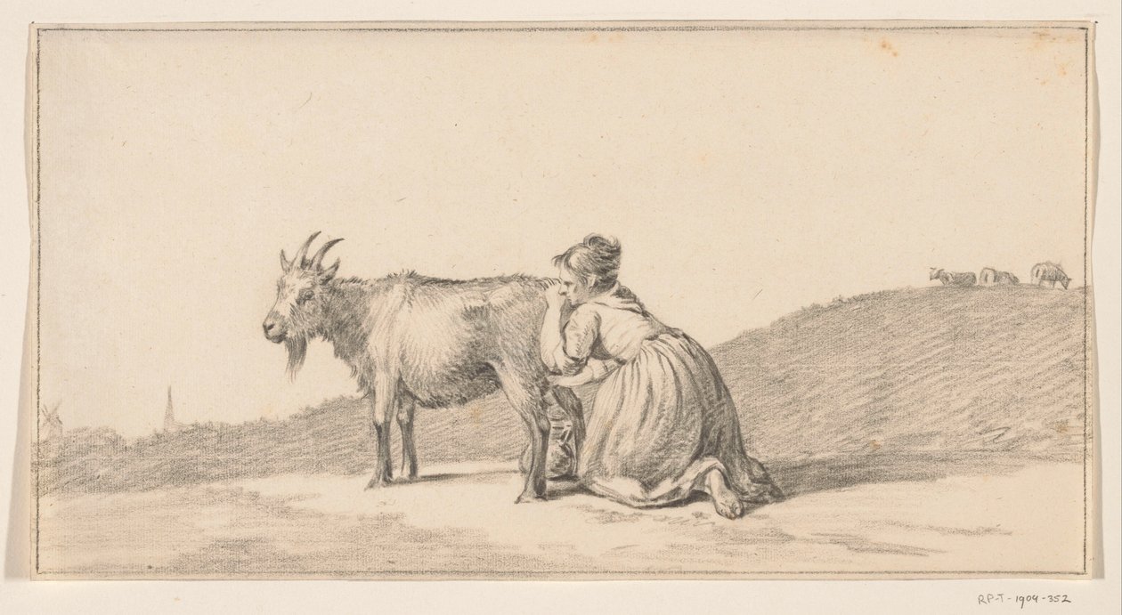 Vrouw die een geit melkt door Jean Bernard