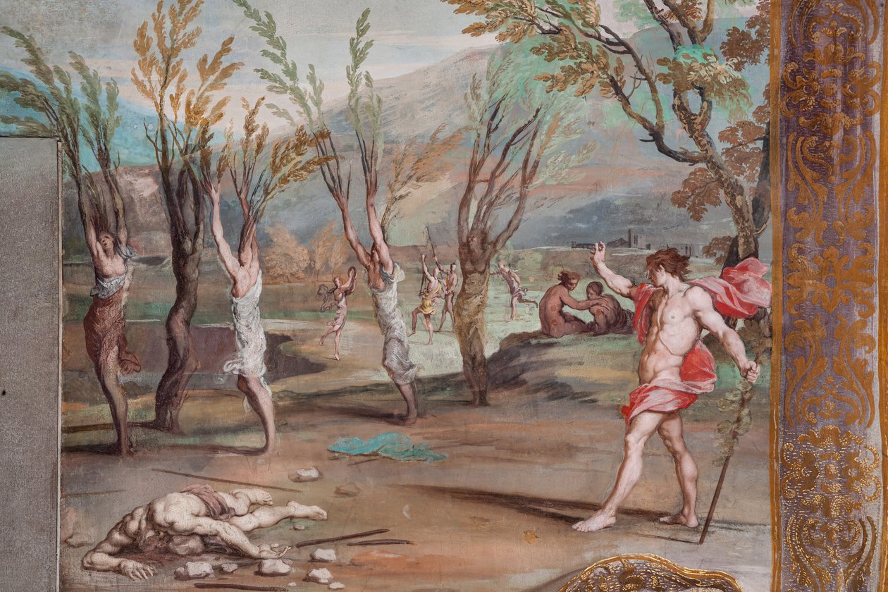Bacchus verandert de Bacchanten in bomen, schuldig aan het in stukken snijden van Orpheus
