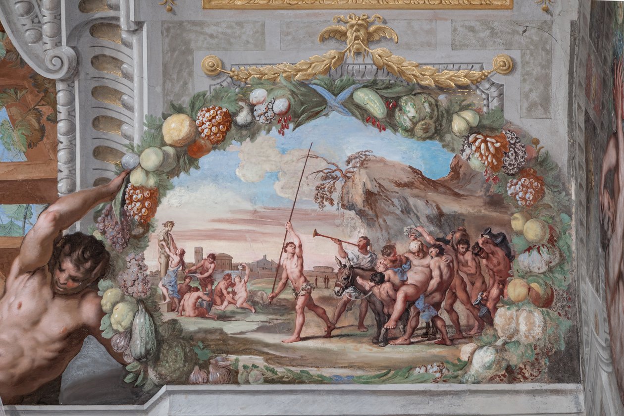 Een van de eenenveertig panelen met scènes die de gebeurtenissen van Bacchus vertellen door Jean Boulanger
