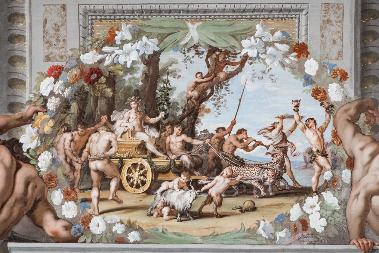 De triomfwagen van Bacchus, getrokken door panters en vergezeld door Sileni en Bacchanten door Jean Boulanger