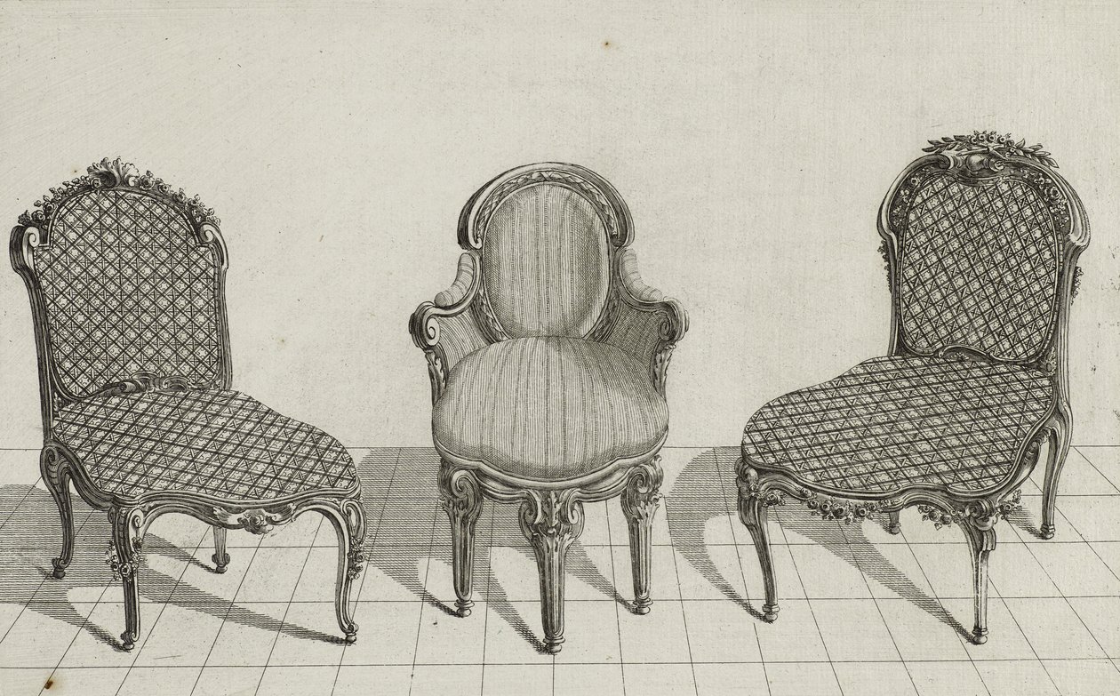Chaise de Canne, Fauteuil en Cabriolet, Chaise de Canne, gepubliceerd midden jaren 1770 door Jean Charles (after) Delafosse