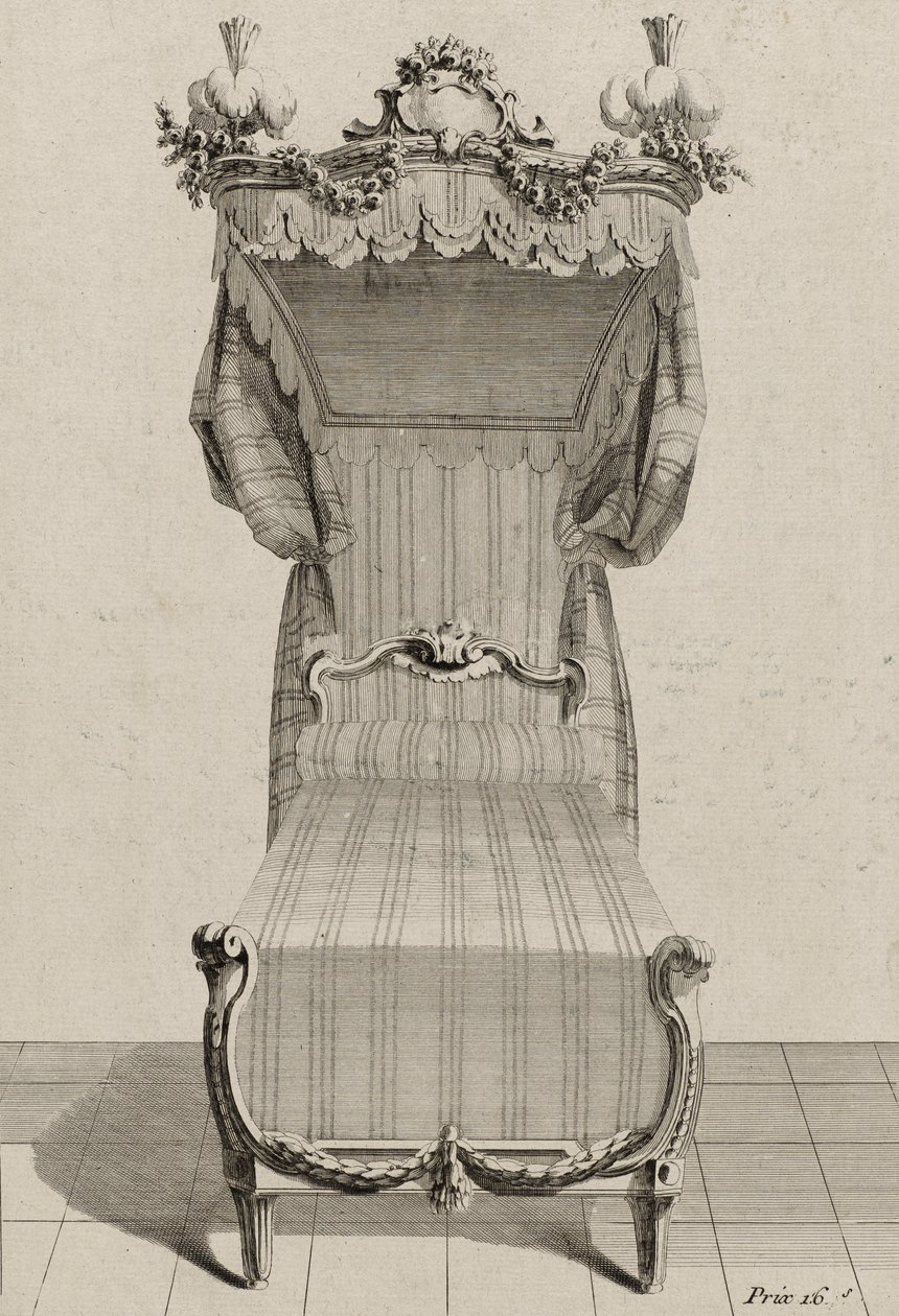 Lit à la Française, gepubliceerd midden jaren 1770 (gravure op geschept papier) door Jean Charles (after) Delafosse