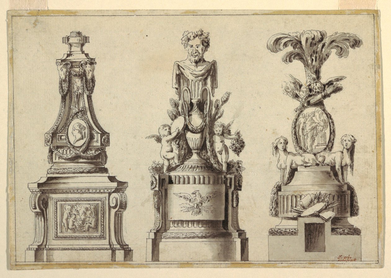 Ontwerpen voor Drie Voetstukken door Jean Charles Delafosse