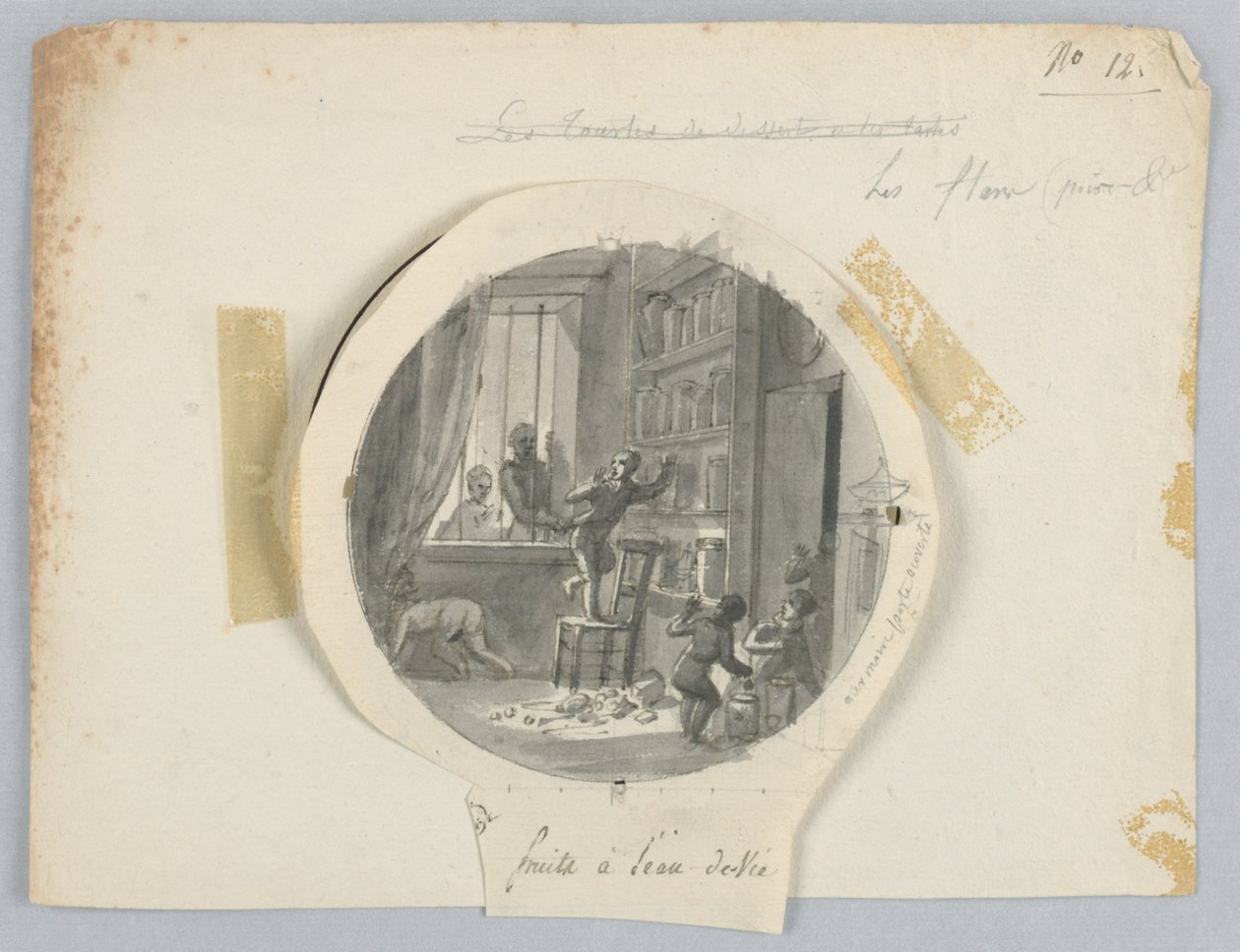 Ontwerp voor een beschilderd porseleinen bord, Vruchten in pruimenlikeur voor de Dessertservice door Jean Charles Develly