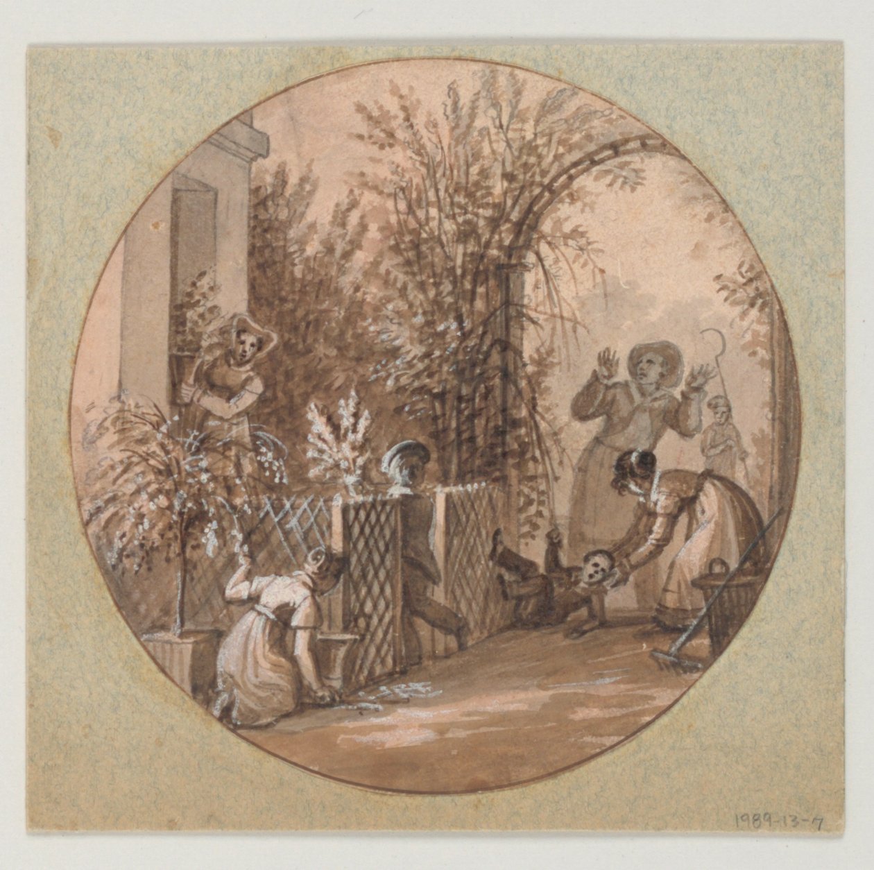 Ontwerp voor een Geschilderd Porseleinen Bord, Tuinscène uit de Service de la Culture des Fleurs (Bloemencultuurservice) door Jean Charles Develly