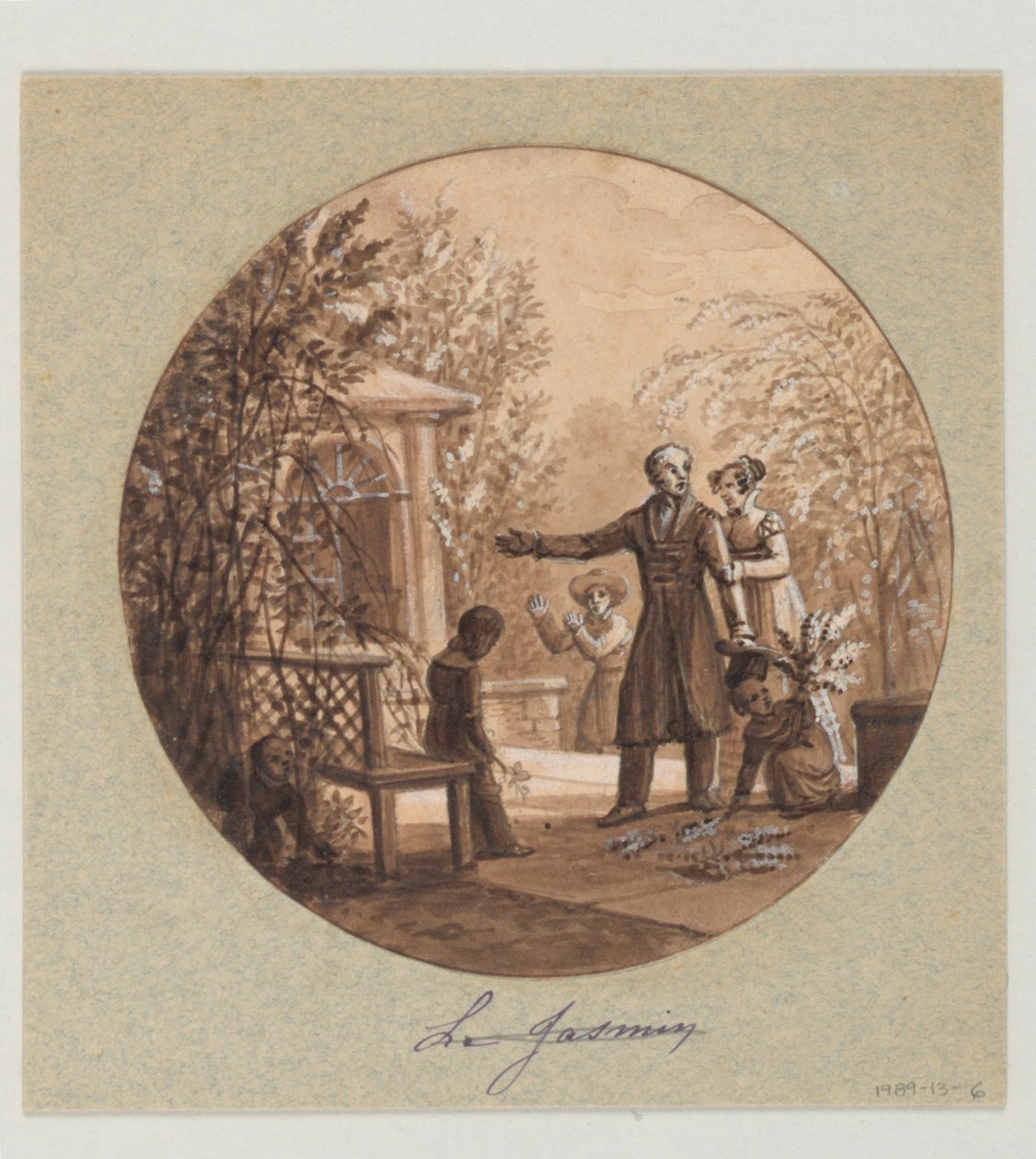 Ontwerp voor een Geschilderd Porseleinen Bord, Le Jasmin (Jasmijn) uit de Service de la Culture des Fleurs door Jean Charles Develly
