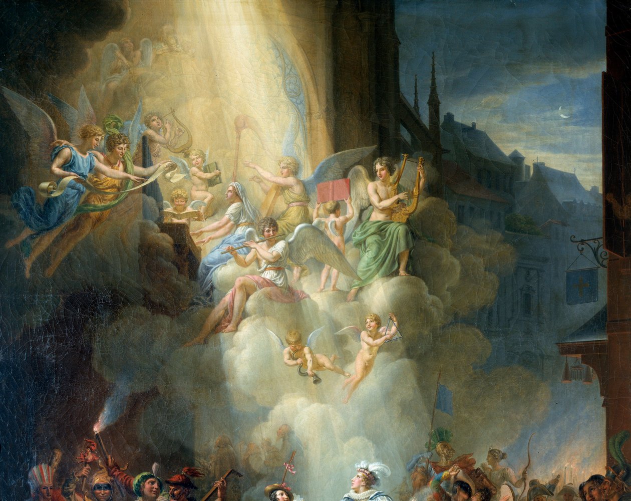 Detail van De bekering van Henri de Joyeuse. Muzikale engelen door Jean Charles Tardieu