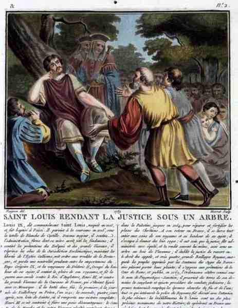 Saint Louis (1215-70) Spreekt Recht Onder een Boom, gegraveerd door Jean Baptiste Morret 1789 (gekleurde gravure) door Jean Claude (after) Naigeon