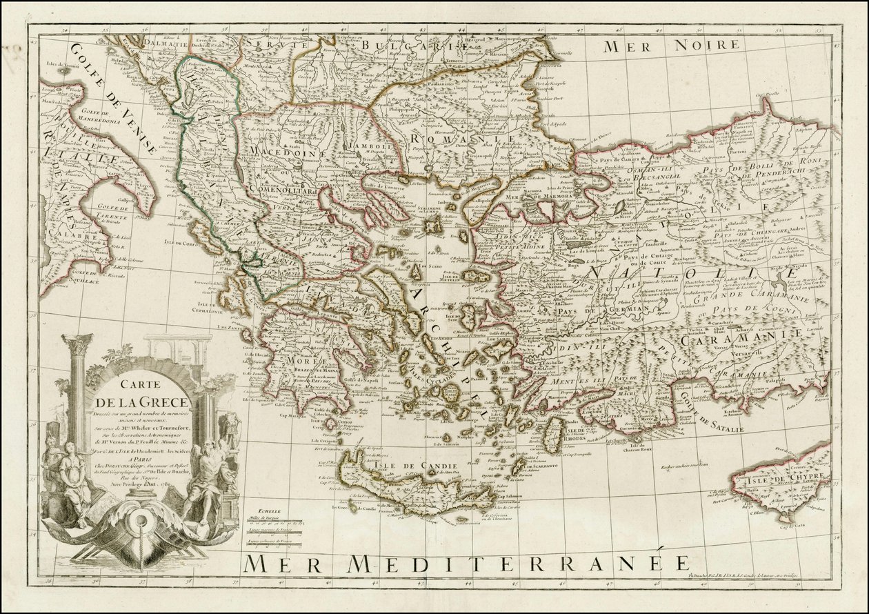 1780 kaart - Carte de la Grece Dressee sur un grand nombre de memoires anciens et nouveaux, Sur ceux de Mrs. Whele et Tournefort door Jean Claude Dezauche