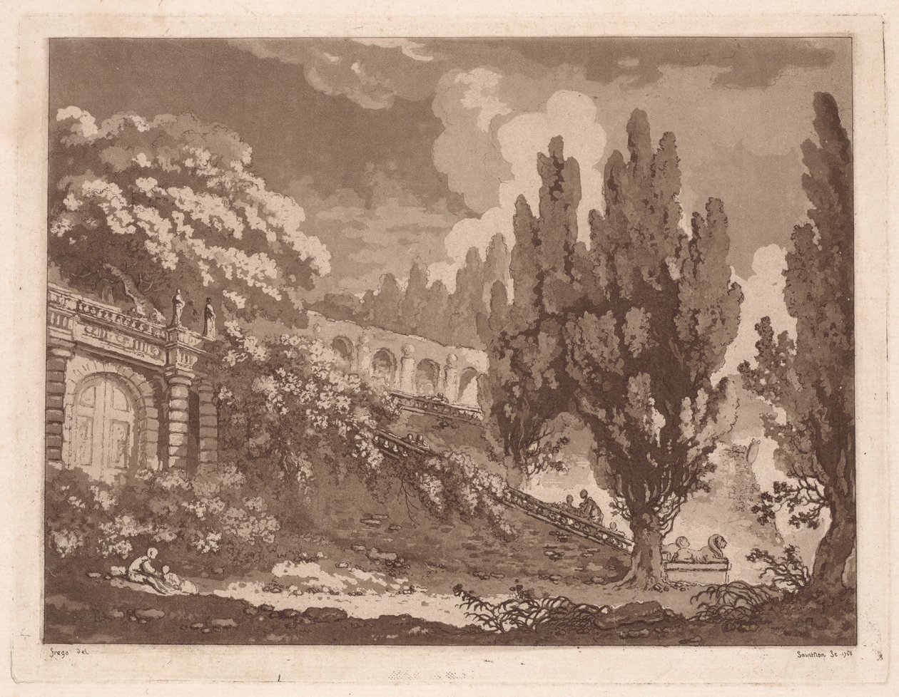 Trappen in een Italiaanse tuin, 1766 door Jean Claude Richard Saint Non