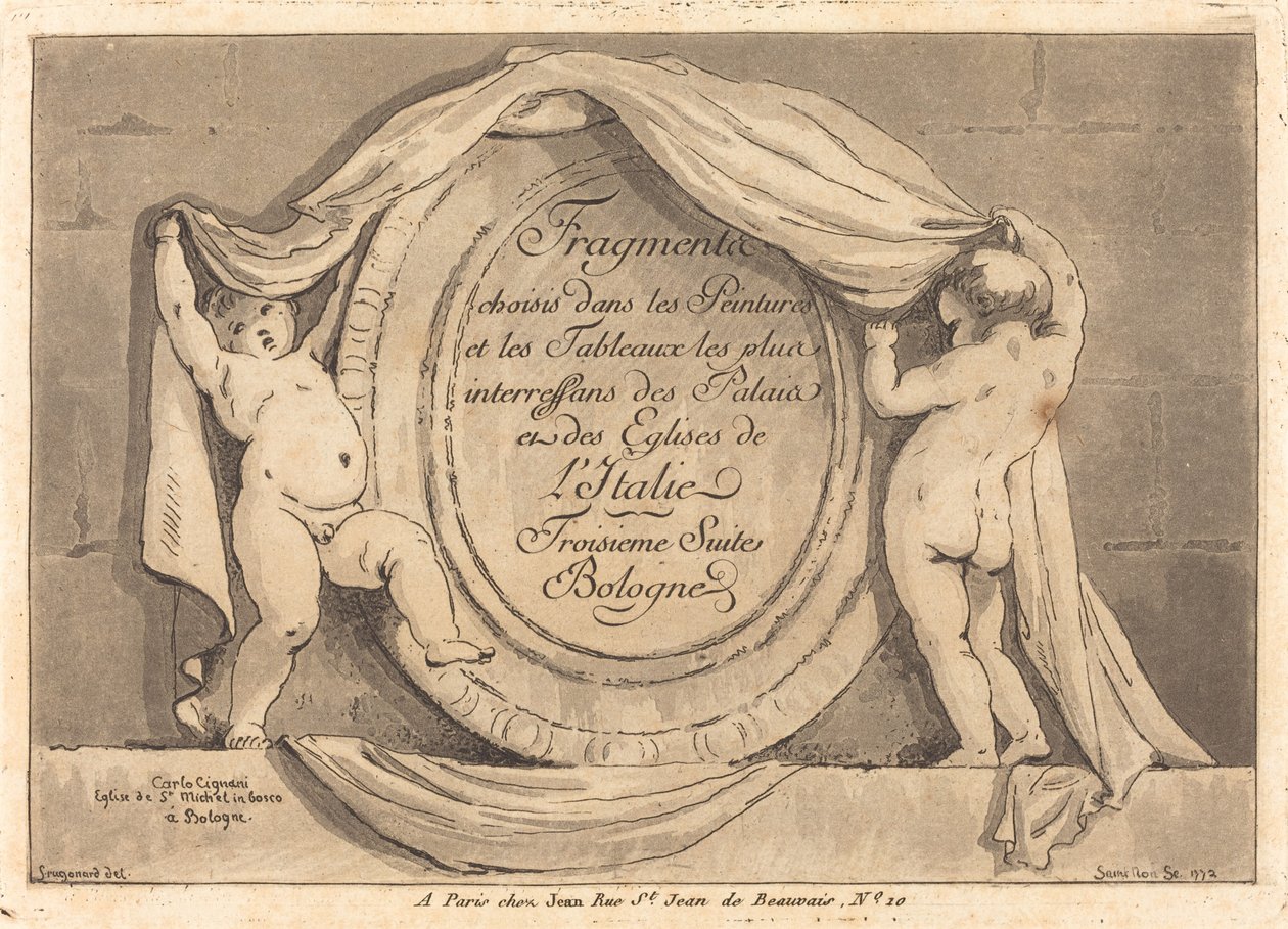 Titelpagina: Ovaal Ontwerp van de Kerk van San Michele de Bosco, Bologna door Jean Claude Richard de Saint Non after Jean Honoré Fragonard after Carlo Cignani