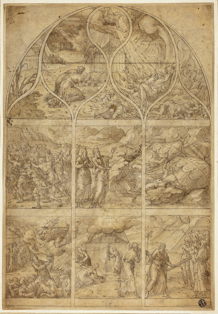 Ontwerp voor een glas-in-loodraam met het verhaal van Aaron door Jean Cousin the Younger