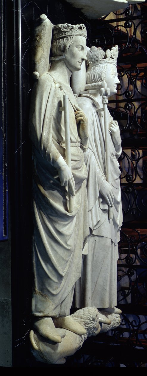 Beelden van Philippe III (1245-85) de Stoute en Philippe IV (1268-1314) de Schone (marmer) door Jean D