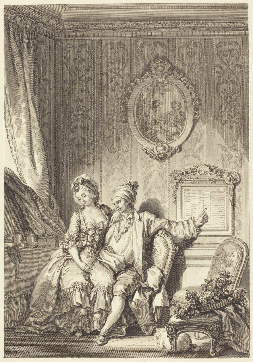 De kalender van de ouderen door Jean Dambrun after Jean Honoré Fragonard