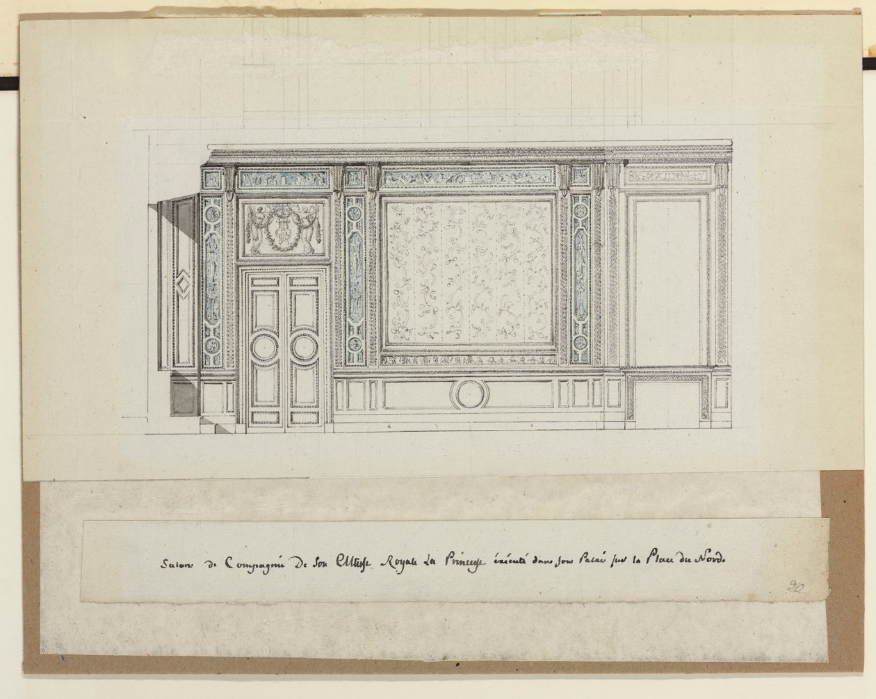 Ontwerp voor wanddecoraties voor de Salon de Compagnie door Jean Desmosthene (attr. to) Dugourc