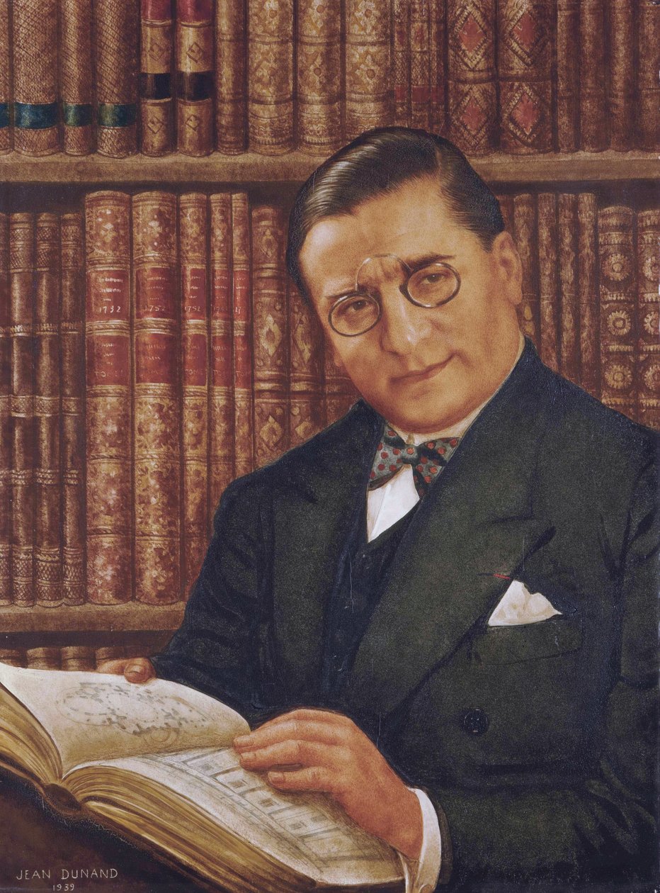 Armand Albert Rateau in zijn bibliotheek, door Jean Dunand (1877-1942) door Jean Dunand