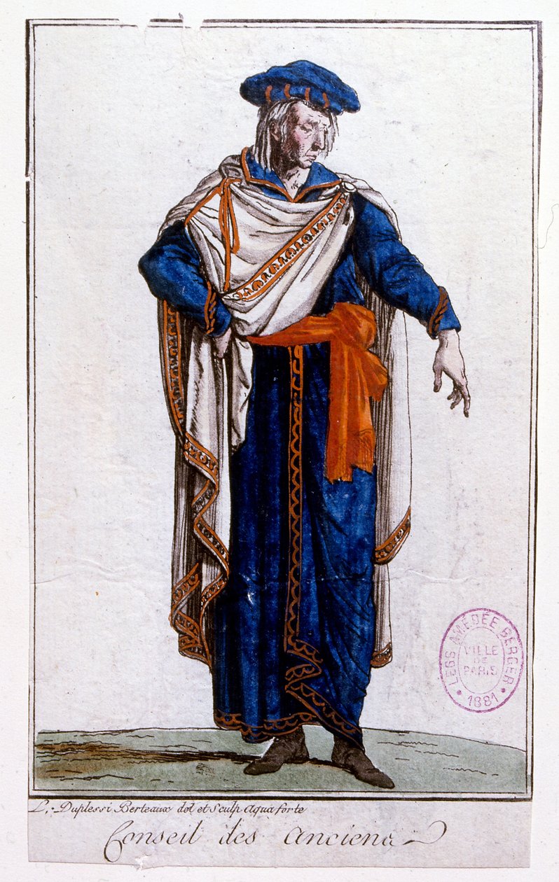 Illustratie van het uniform van een lid van het Directoire, Directoire door Jean Duplessi-Bertaux