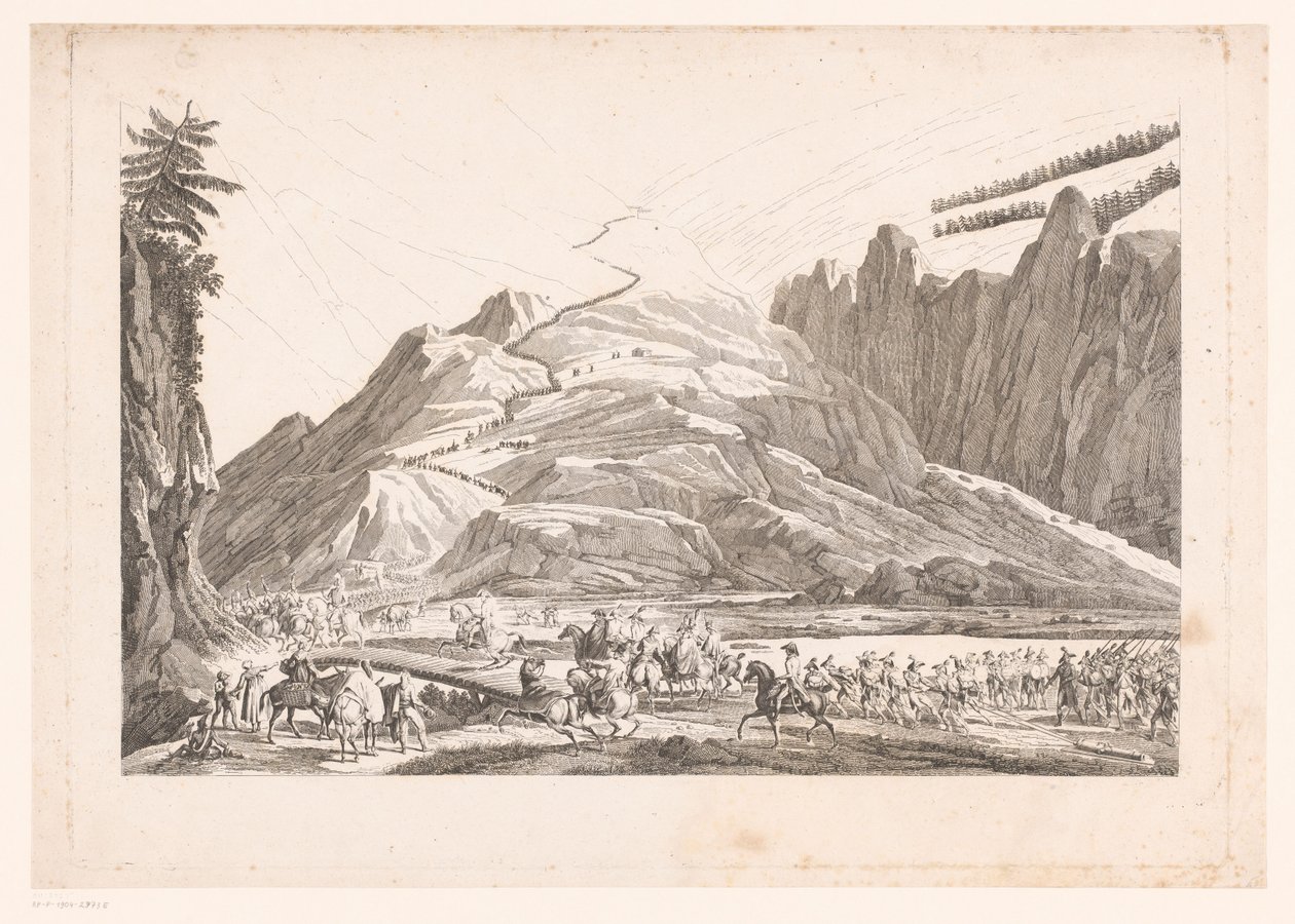 Berglandschap met reizende cavalerie door Jean Duplessis Bertaux (attributed to)