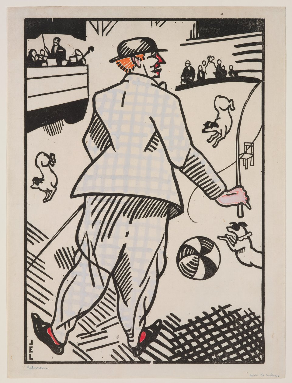 Clown met honden (Le Clown aux Chiens) door Jean Emile Laboureur