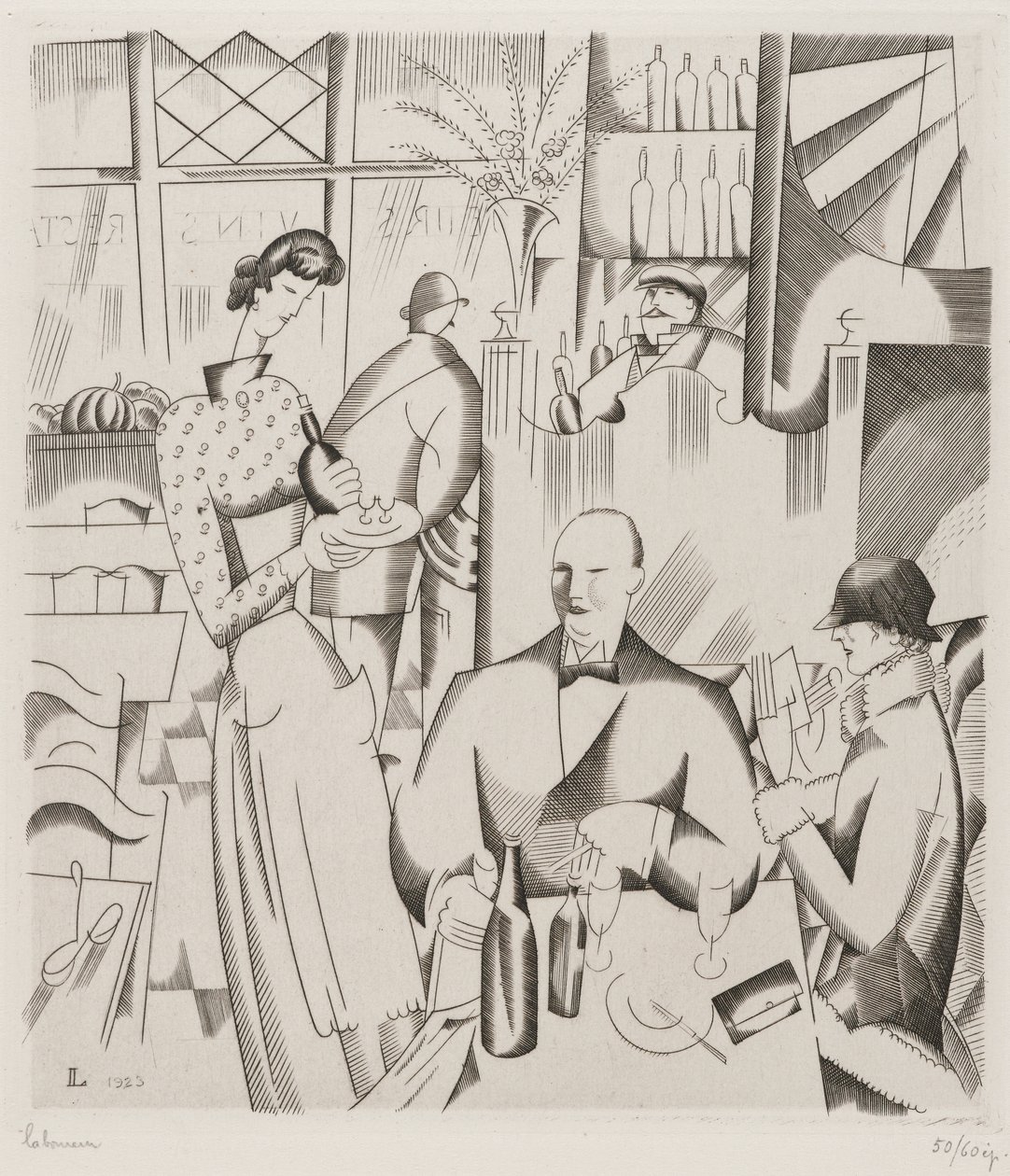 Diner bij het Bistrot, 1923 door Jean Emile Laboureur