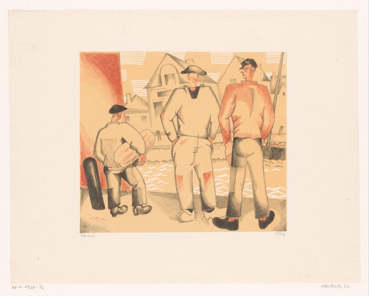 Drie vissers aan de kade door Jean Emile Laboureur