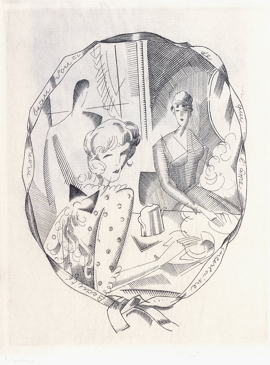 Illustratie van twee coquettes en een heer, 1920 door Jean Emile Laboureur