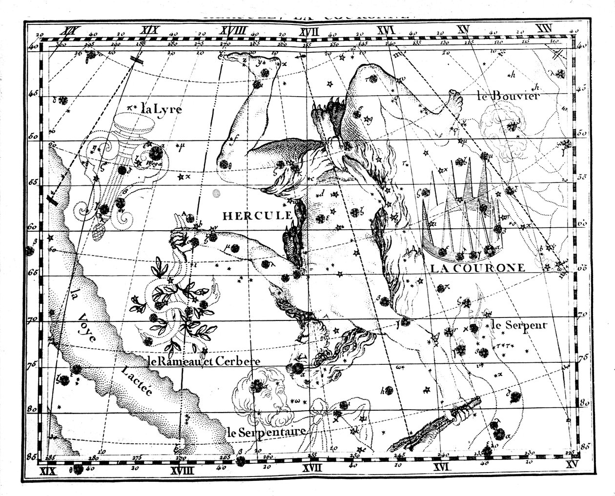 Astronomische Kaart, gecentreerd op het sterrenbeeld Hercules door Jean Fortin