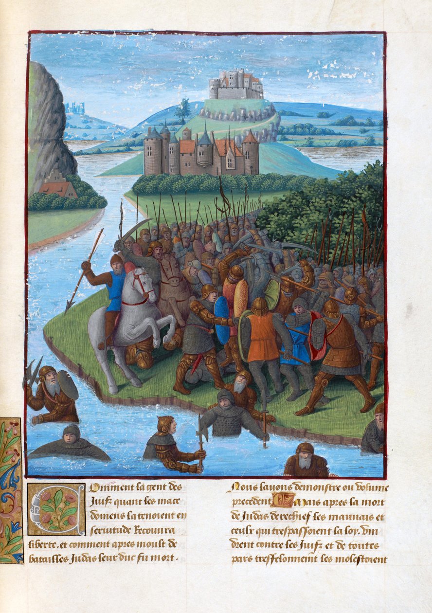 Slag tussen de Makkabeeën en de Seleuciden. Illustratie in Flavius Josephus 