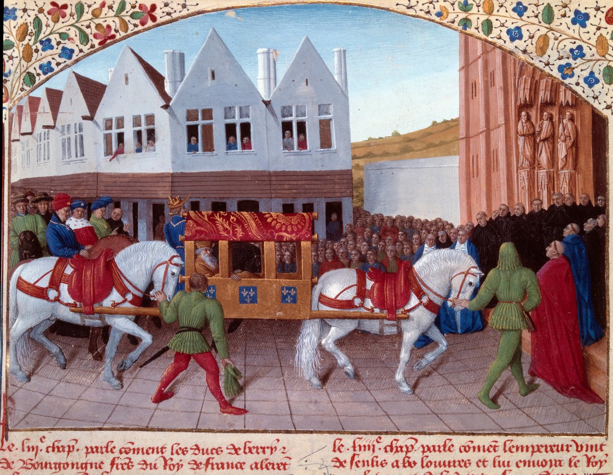 Intocht van Karel IV Duitse keizer in 1378 in Saint-Denis. Miniatuur uit 