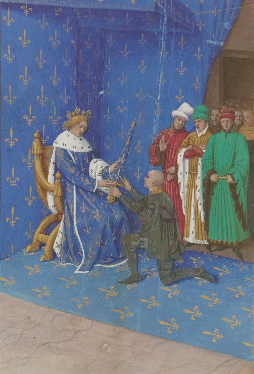 Jean Fouquet - Presentatie van het zwaard aan Bertrand Duguesclin - Verluchting (15e eeuw) door Jean Fouquet