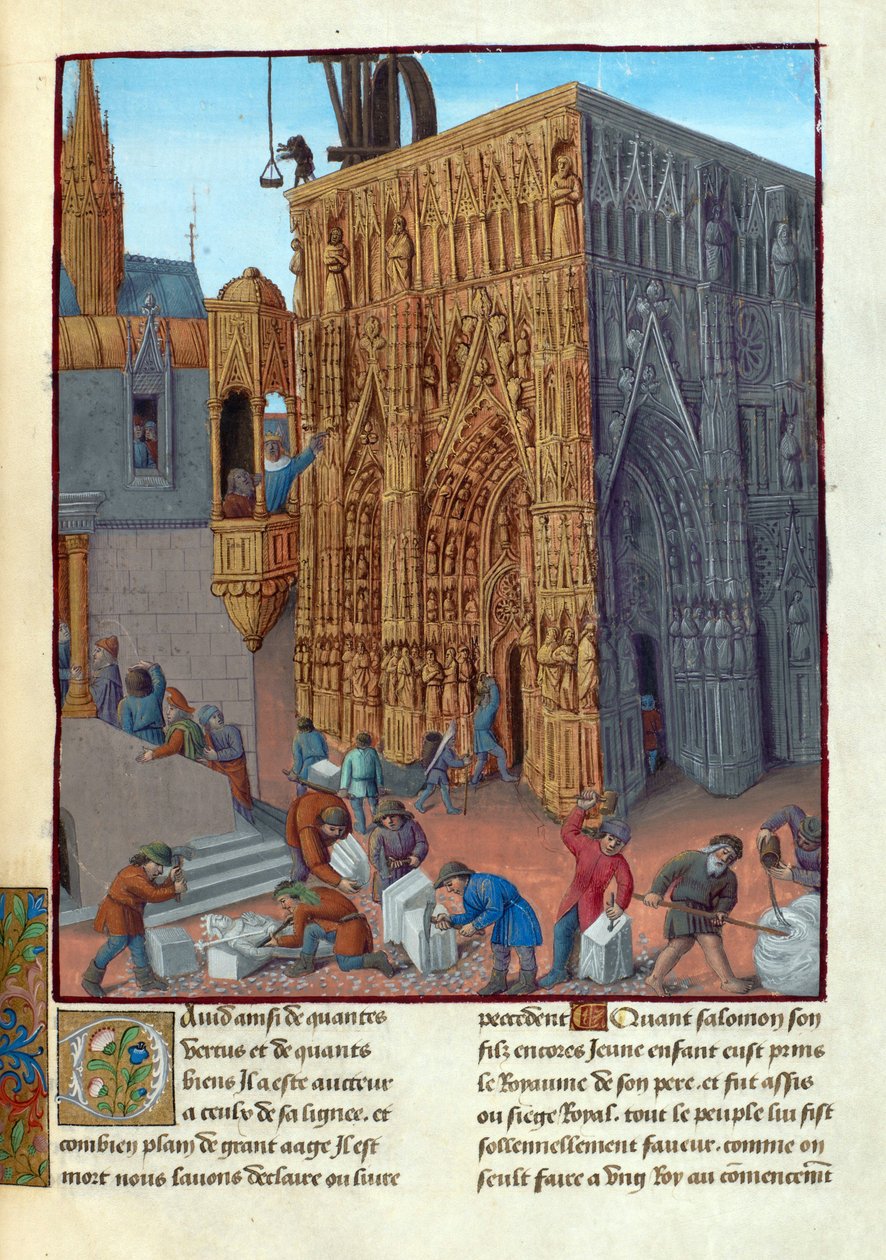 De bouw van de tempel van Salomo. Illustratie in Flavius Josephus