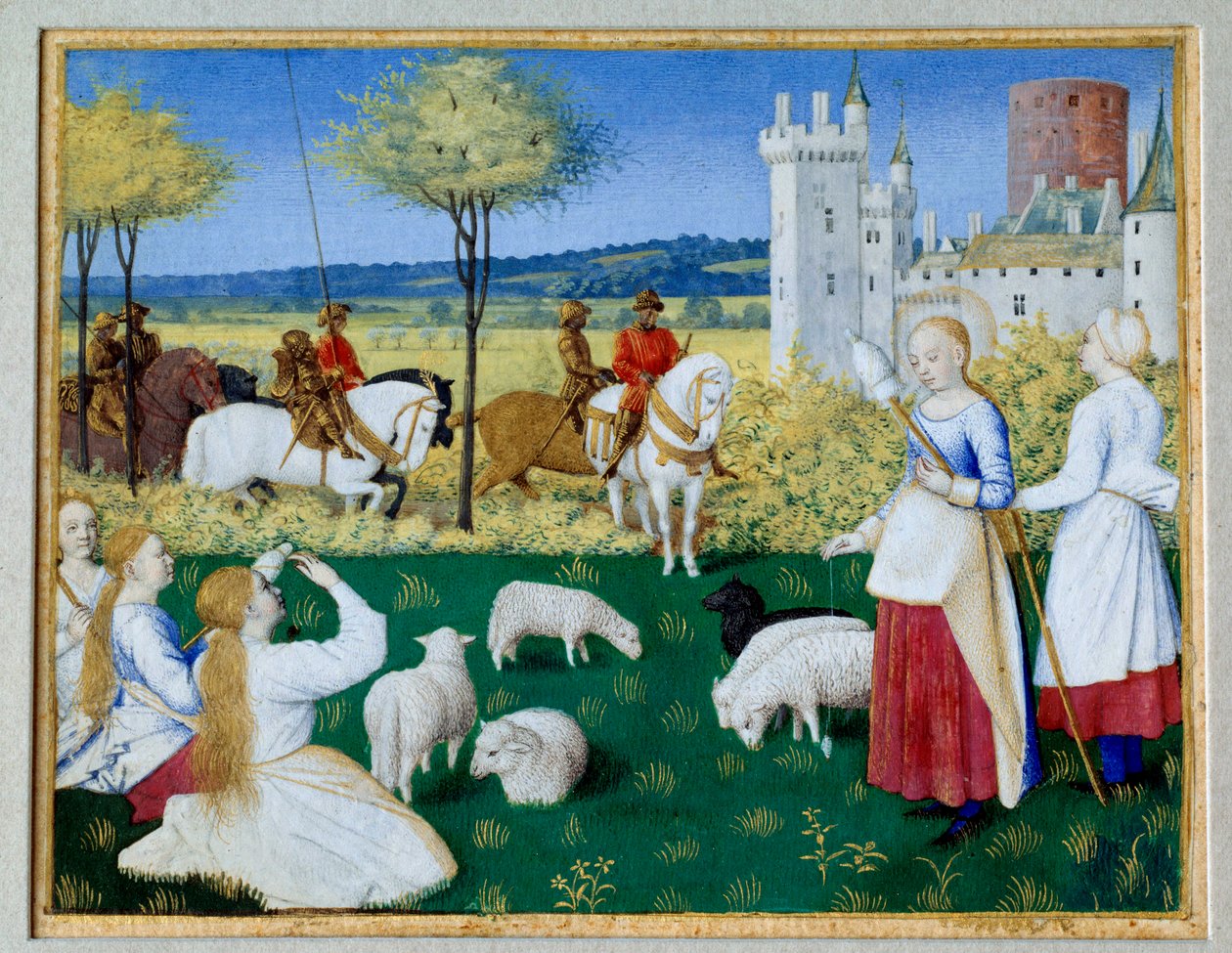Sint-Margarita van Antiochië (3e eeuw) en Olibrius ook bekend als Margarita die de schapen hoedt. Episode van de Legende Doree van Jacobus van Voragine (1228-1298) door Jean Fouquet