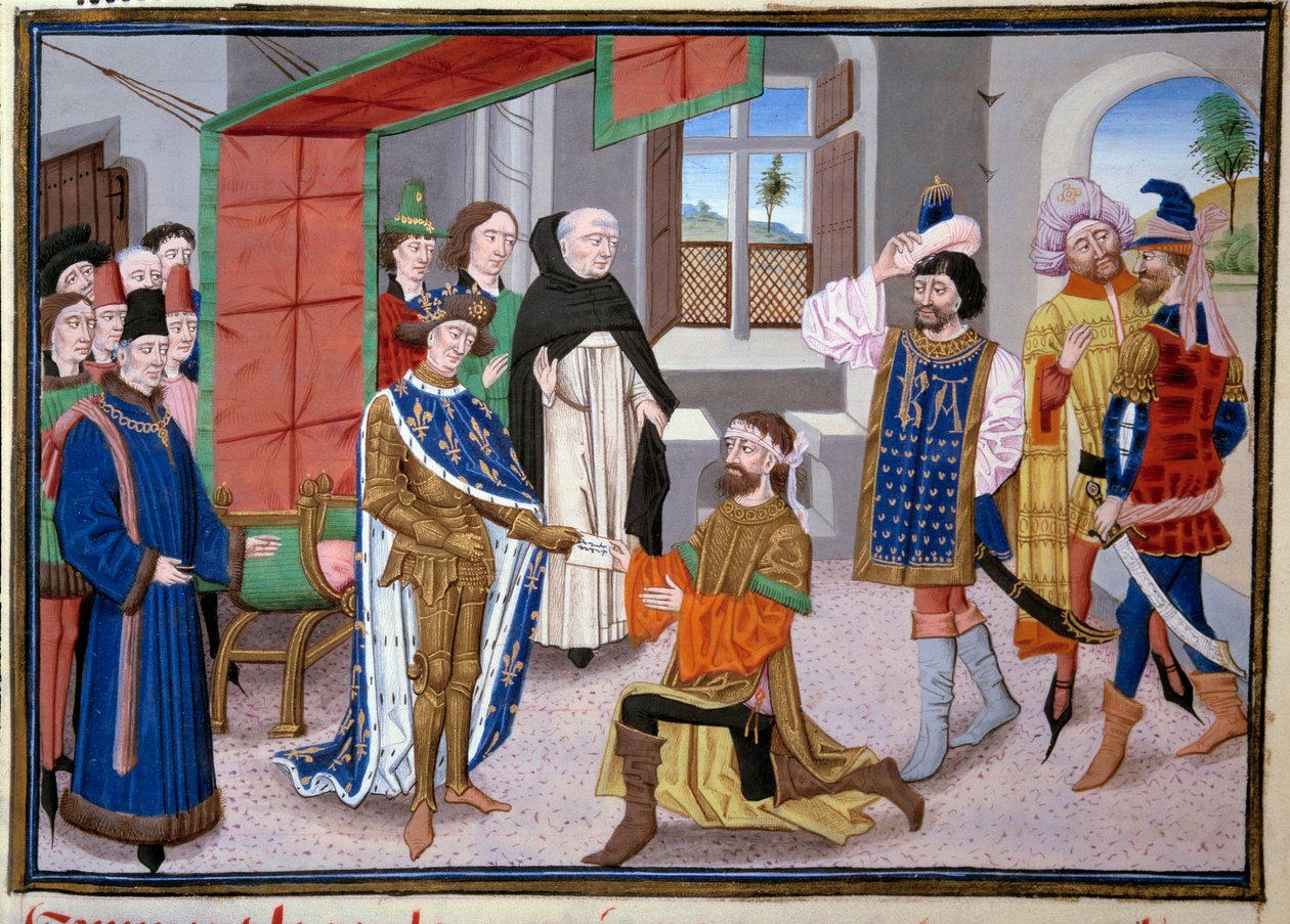 Zevende Kruistocht: Koning van Frankrijk Saint Louis in Nicosia (miniatuur) door Jean Fouquet