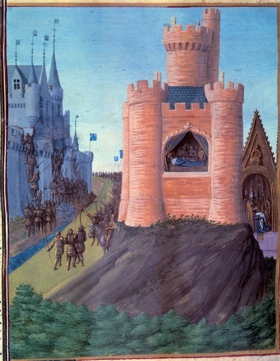 Beleg van Avignon (1226). Dood van Lodewijk VIII. Kroning van Saint Louis (Lodewijk IX). Miniatuur in 