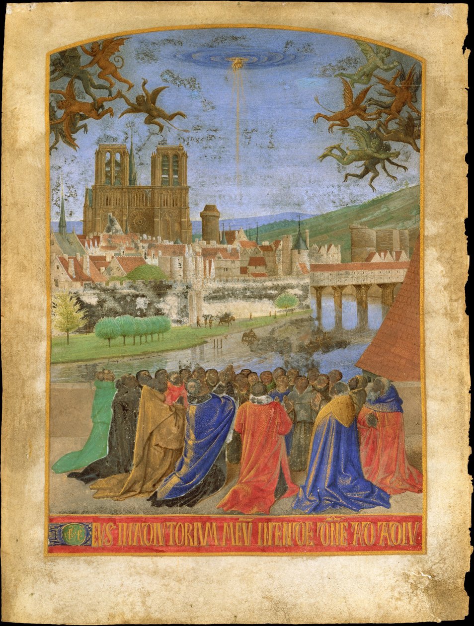 De Rechterhand van God die de Gelovigen Beschermt tegen de Demonen, c.1452-1460 door Jean Fouquet
