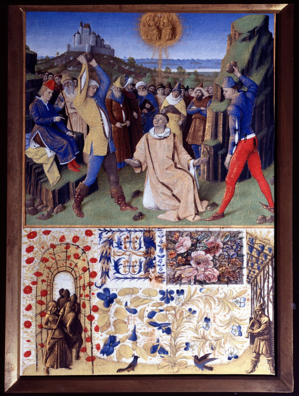 Het martelaarschap van Sint Stefanus door steniging Miniatuur uit 