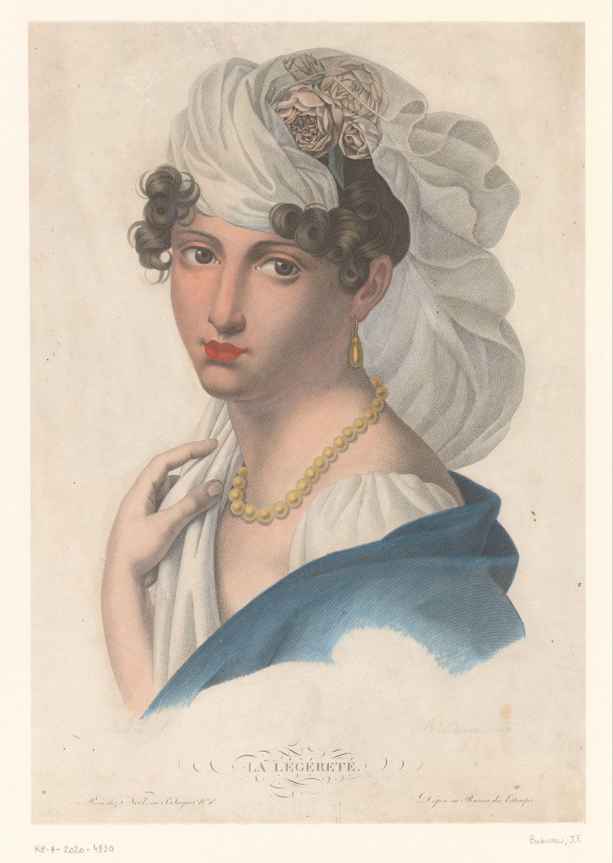 Vrouw met gouden oorbel, ketting en witte sluier door Jean Francois Badoureau