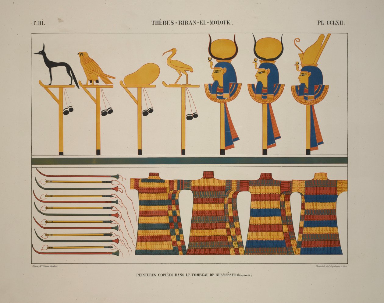 Wapens en Tekens, Thebe, Biban-el-Molouk, illustratie uit "Monumenten van Egypte en Nubië, 1845" door Jean Francois Champollion