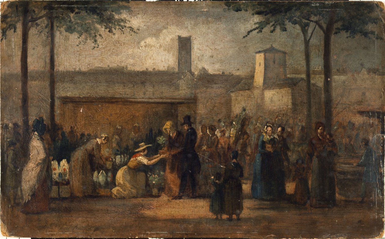 De bloemenmarkt, ca. 1839 door Jean Francois Demay