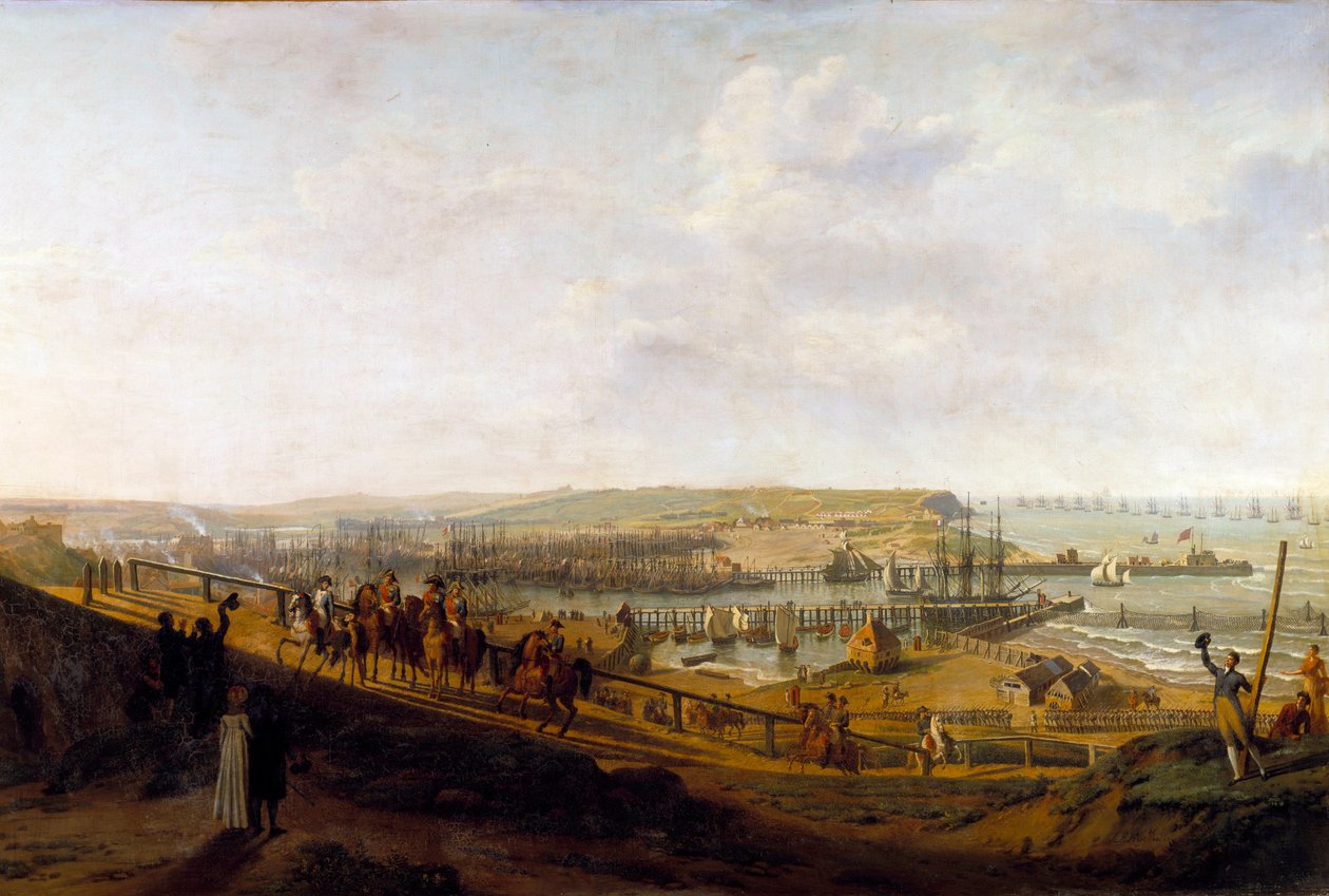 Keizer Napoleon I bezoekt het kamp van Boulogne in juli 1804 door Jean Francois Hue